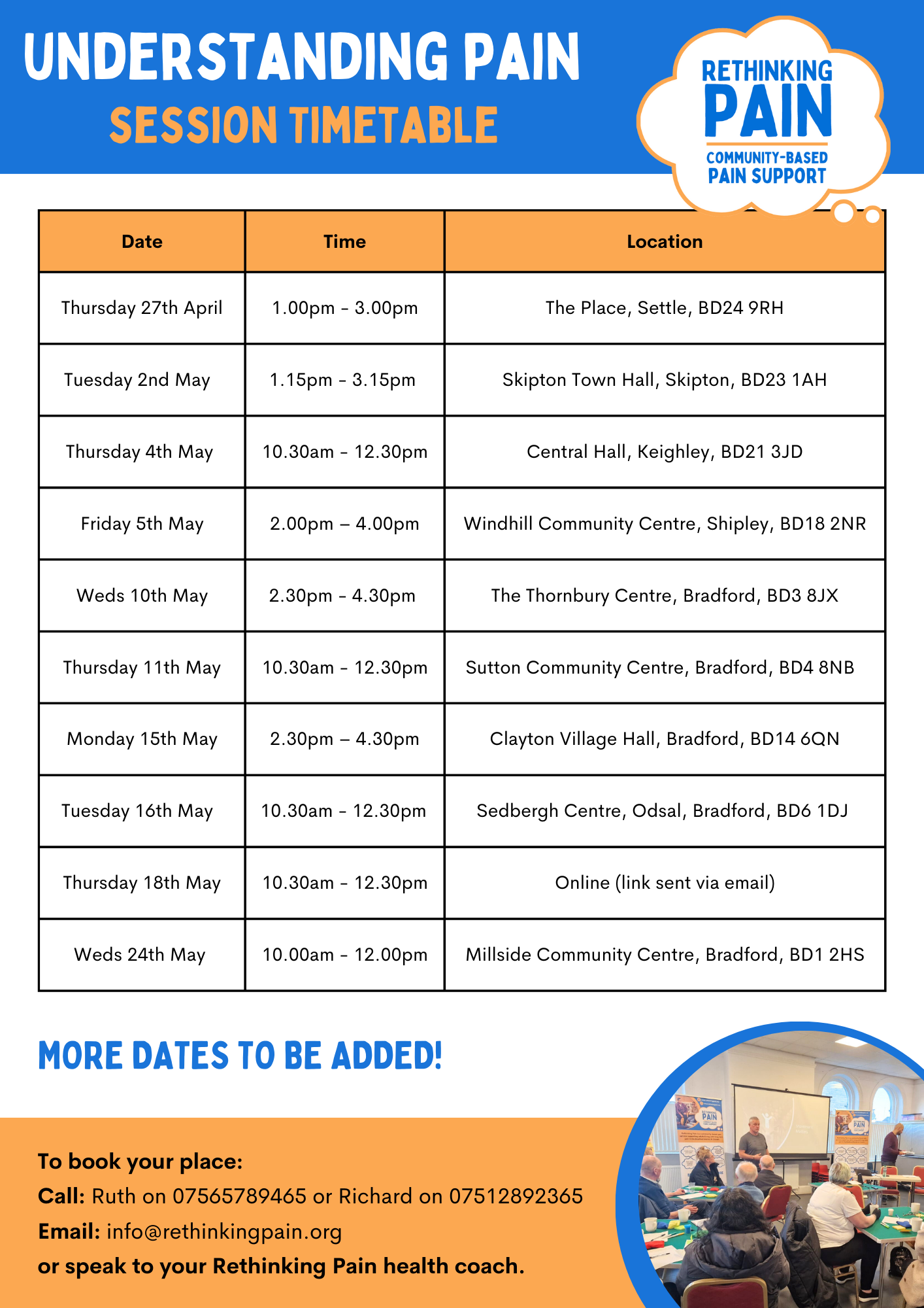 Understand Pain Session Timetable